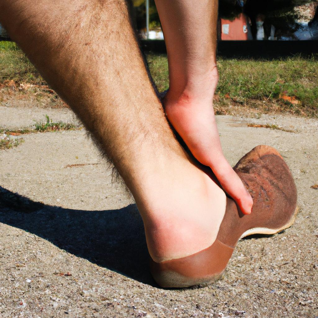 Person stretching ankle muscles, walking