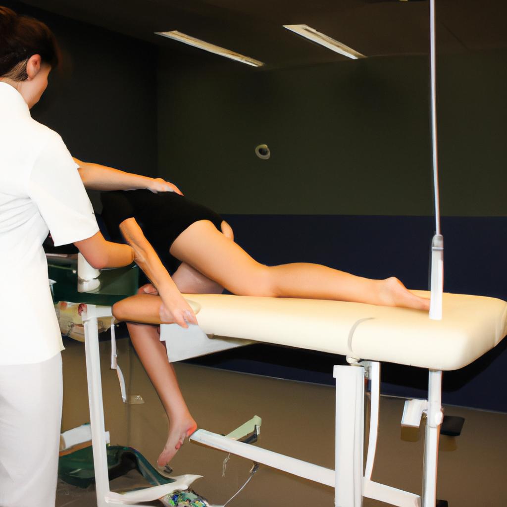 Person stretching during physio exam